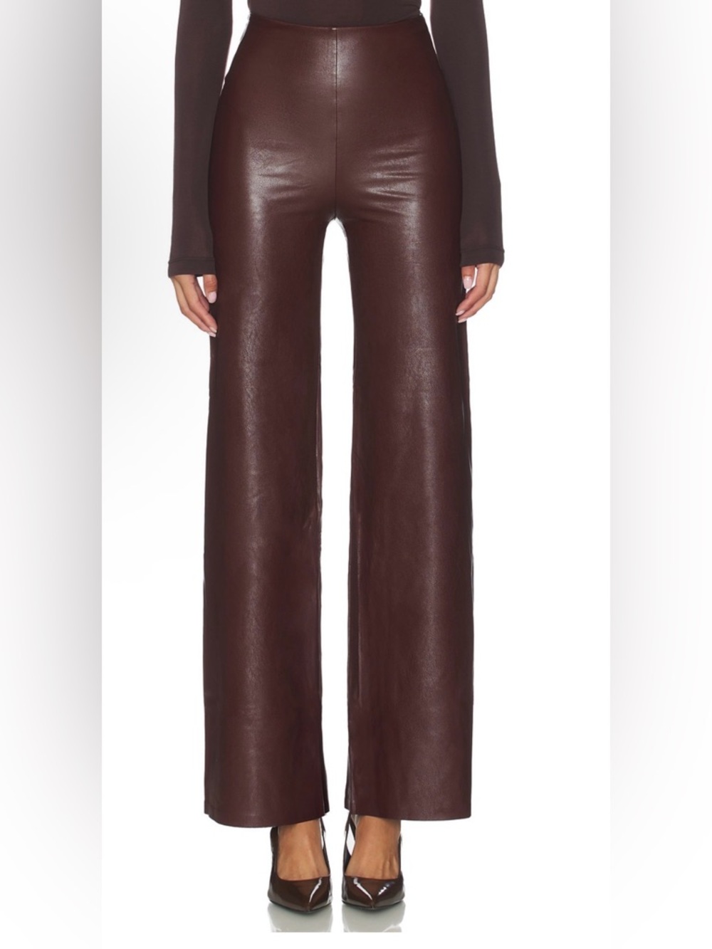 Commando High-Rise Wide-Leg Faux Leather Pants in Dark Brown
